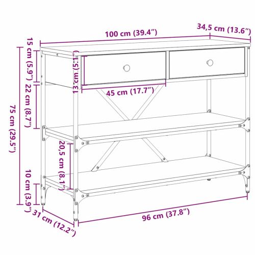 Конзолна маса с чекмедже с рафт Кафяво 100 x 34,5 x 75 см Дърво