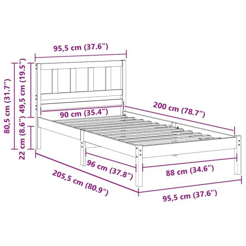 Рамка за легло с таблото Кафяво с восъчно покритие 90 x 200 cm