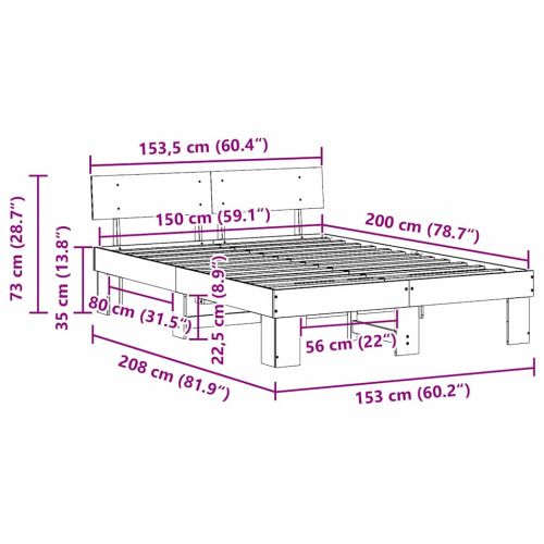 Рамка за легло с таблото Кафяво с восъчно покритие 150 x 200 cm