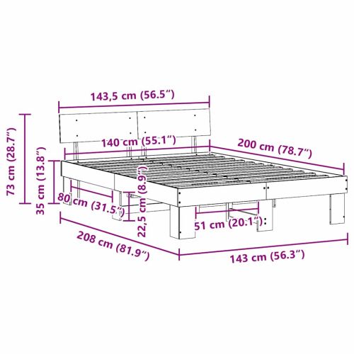 Рамка за легло с таблото Бяло 140 x 200 cm Солидно борово дърво