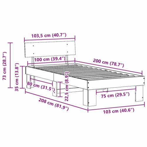 Рамка за легло с таблото Бяло 100 x 200 cm Солидно борово дърво