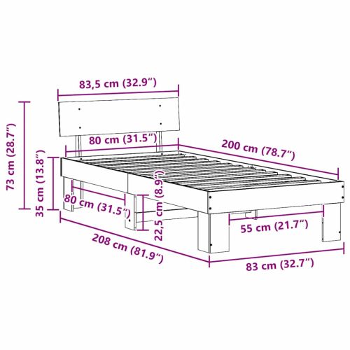 Рамка за легло с таблото Кафяво с восъчно покритие 80 x 200 cm
