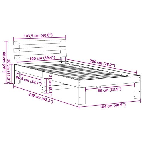 Рамка за легло с таблото Бяло 100 x 200 cm Солидно борово дърво