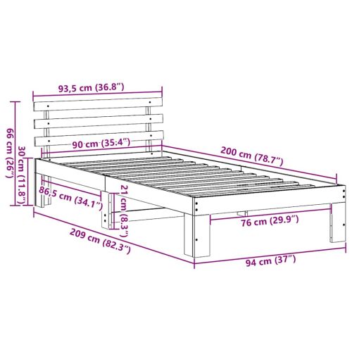 Рамка за легло с таблото Кафяво с восъчно покритие 90 x 200 cm