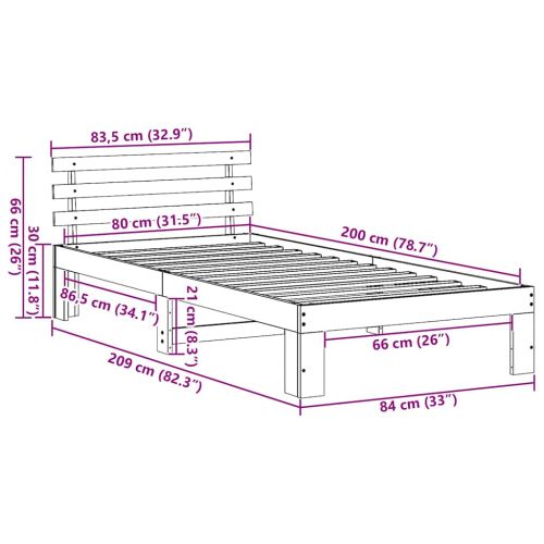 Рамка за легло Естествен 80 x 200 cm Солидно борово дърво