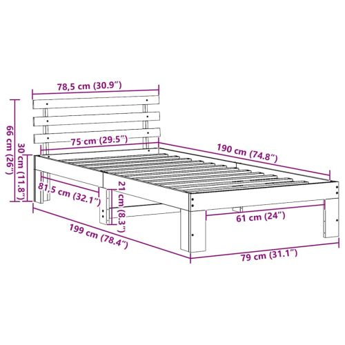 Рамка за легло с таблото Бяло 75 x 190 cm Солидно борово дърво