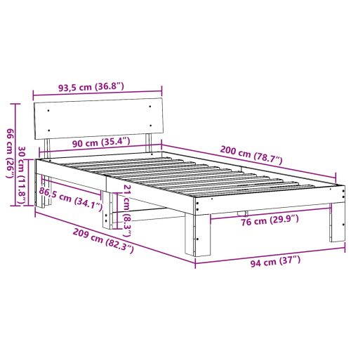 Рамка за легло Естествен 90 x 200 cm Солидно борово дърво