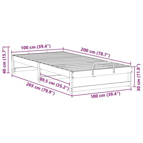 Рамка за легло Бяло 100 x 200 cm Солидно борово дърво