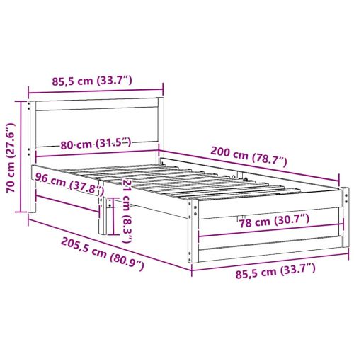 Рамка за легло Естествен 80 x 200 cm Солидно борово дърво