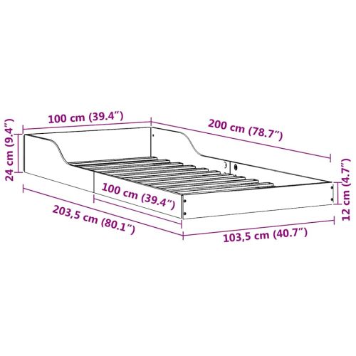 Рамка за легло Бяло 100 x 200 cm Солидно борово дърво