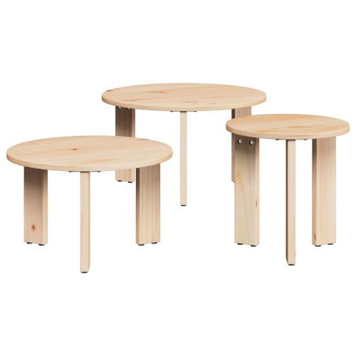 Масичка за кафе 3 pcs Естествен Борово дърво масив