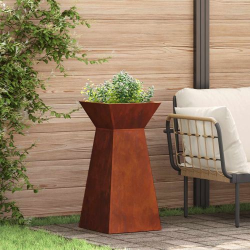Саксия с колона Сребрист 35 x 35 x 73 см Патинираща стомана