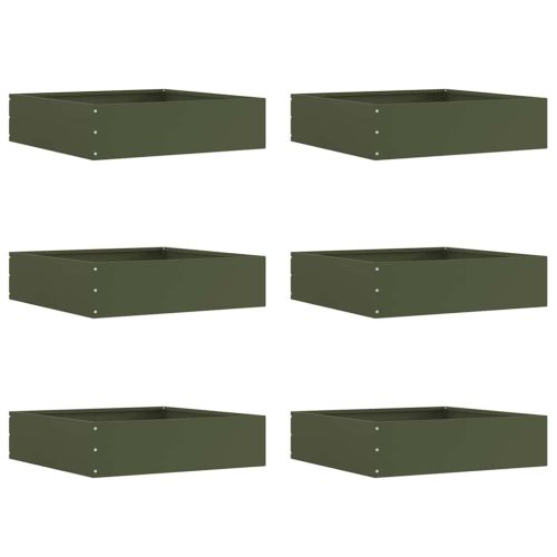 Ограда за трева 6 pcs Маслинено зелено 50 x 50 x 13 см Стомана