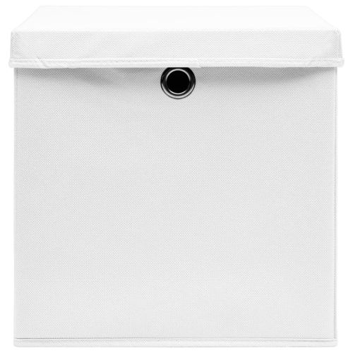 Кутии за съхранение с капаци 10 бр бели 32x32x32 см плат