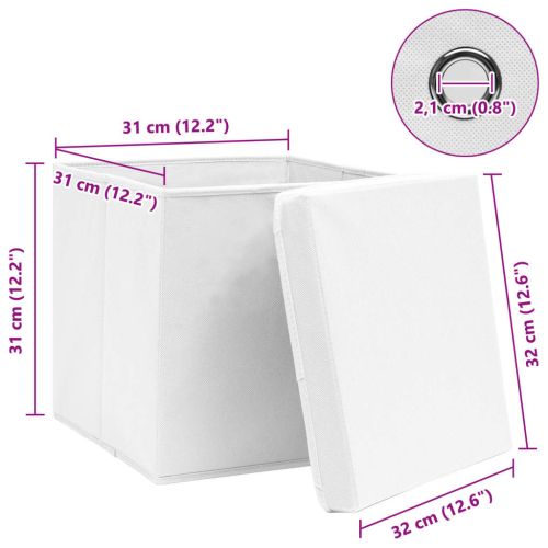 Кутии за съхранение с капаци 10 бр бели 32x32x32 см плат