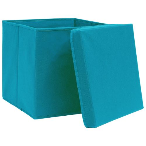 Кутии за съхранение с капак 10 бр бебешко сини 32x32x32 см плат