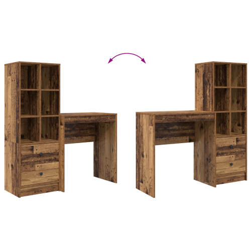 Бюро с чекмедже с рафт със съхранение 2 pcs Старо дърво