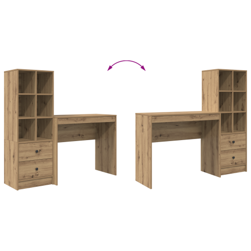 Бюро с чекмедже с рафт със съхранение 2 pcs Дъб