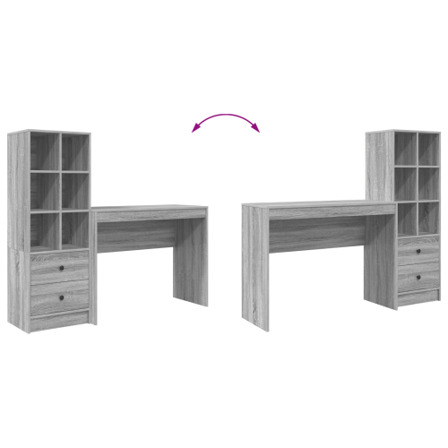 Бюро с чекмедже с рафт със съхранение 2 pcs Сив Сонома