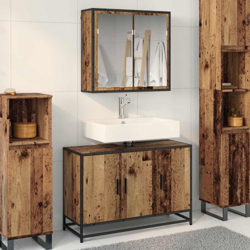 Комплект мебели за баня 2 pcs Старо дърво Инженерно дърво