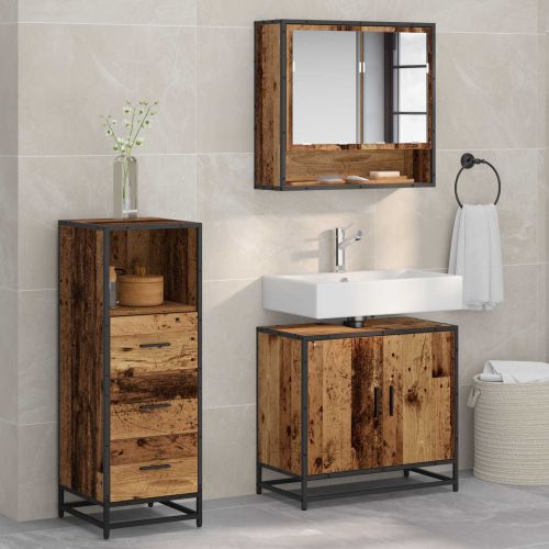 Комплект мебели за баня 3 pcs Старо дърво Инженерно дърво