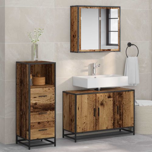 Комплект мебели за баня 3 pcs Старо дърво Инженерно дърво