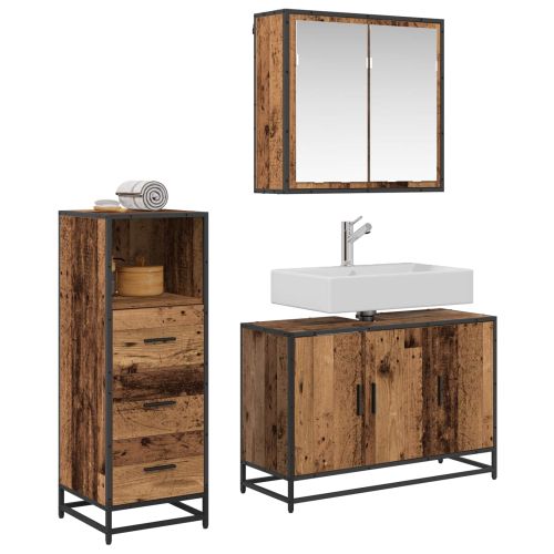 Комплект мебели за баня 3 pcs Старо дърво Инженерно дърво