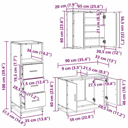 Комплект мебели за баня 3 pcs Старо дърво Инженерно дърво