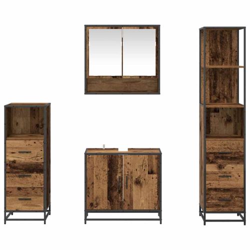 Комплект мебели за баня 4 pcs Старо дърво Инженерно дърво