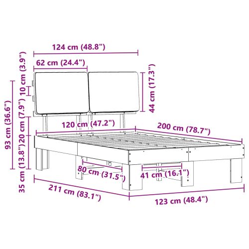 Леглова рамка с тапицирана гръбна част Светлосиво 120 x 200 cm