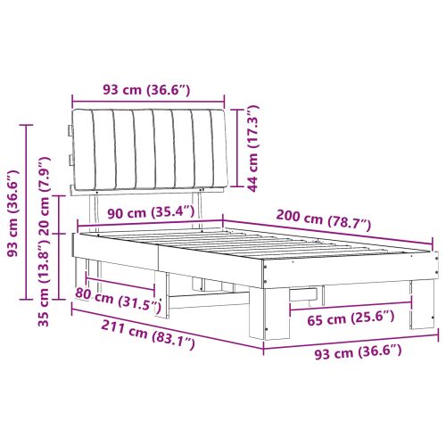 Леглова рамка с тапицирана гръбна част Таупе 90 x 200 cm