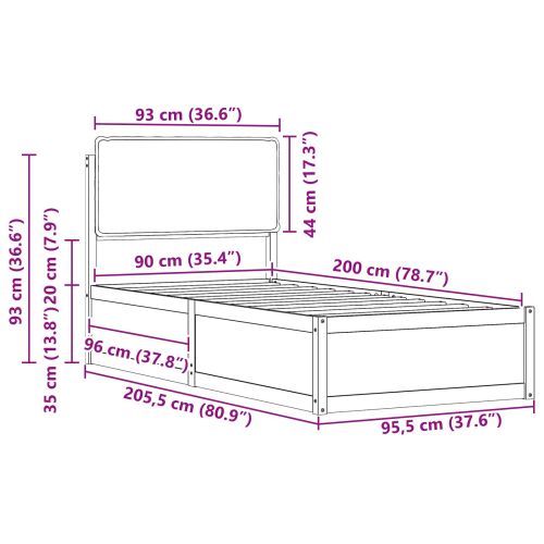 Леглова рамка с тапицирана гръбна част Черно 90 x 200 cm