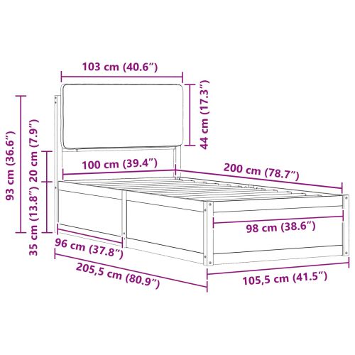 Леглова рамка с тапицирана гръбна част Светлосиво 100 x 200 cm
