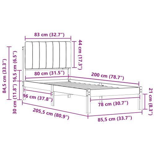 Леглова рамка с тапицирана гръбна част Черен 80 x 200 cm
