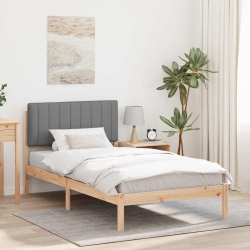 Леглова рамка с тапицирана гръбна част Светлосиво 90 x 190 cm