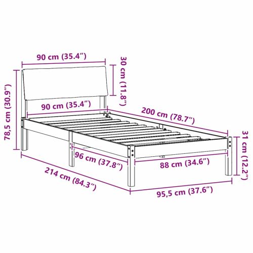 Рамка на леглото Кафяв и черен 90 x 200 cm Борово дърво масив