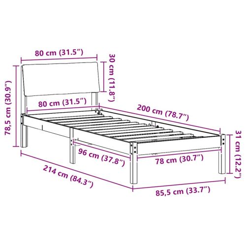 Рамка на леглото Кафяв и черен 80 x 200 cm Борово дърво масив