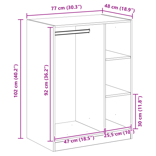 Гардероб с рафт със съхранение Старо дърво 77 x 48 x 102 cm