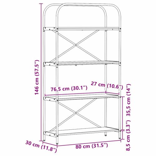 Рафт за книги Старо дърво 80 x 30 x 146 см Инженерно дърво