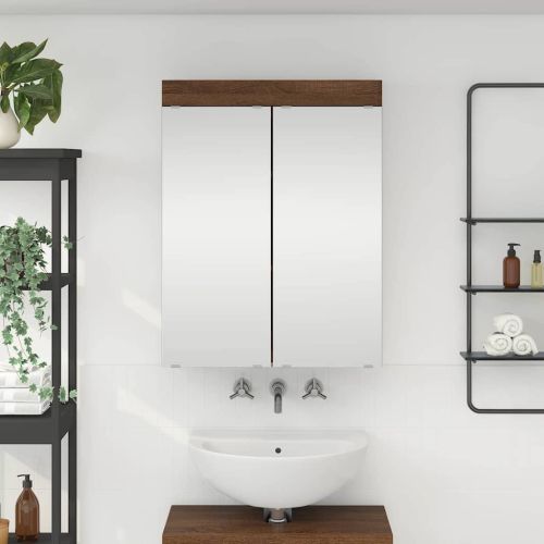 Шкаф с огледало за баня TULUM Кафяв дъб 60 x 16,5 x 78 см