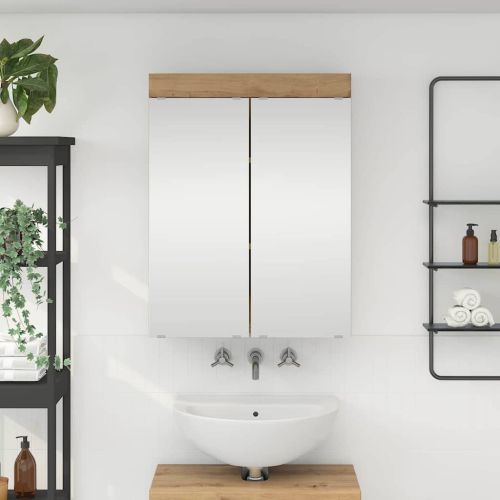 Шкаф с огледало за баня с рафт TULUM Дъб 60 x 16,5 x 78 см