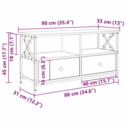 ТВ шкаф Дъб 90 x 33 x 45 см Инженерна дървесина и стомана