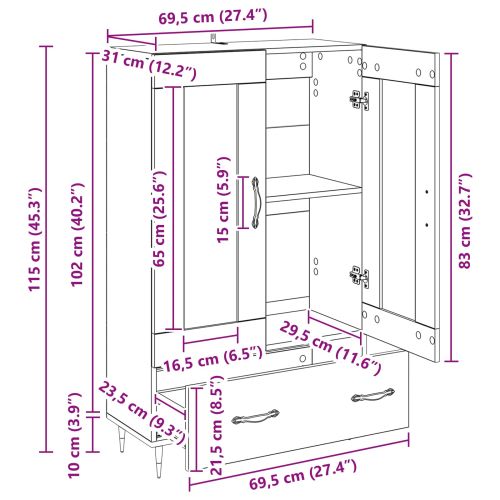 Висок шкаф Черния дъб 69,5 x 31 x 115 см Инженерно дърво
