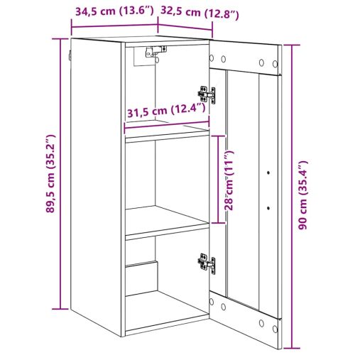 Стенен шкаф Дъб 34,5 x 34 x 90 см Инженерна дървесина и стъкло