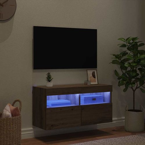 TV стенен шкаф с LED Дъб 80 х 30 х 40 см Инженерно дърво