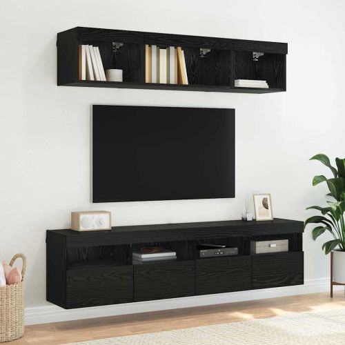 TV стенен шкаф с LED Черния дъб 80 х 30 х 40 см Инженерно дърво