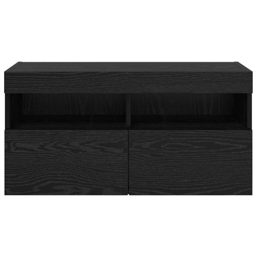 TV стенен шкаф с LED Черния дъб 80 х 30 х 40 см Инженерно дърво
