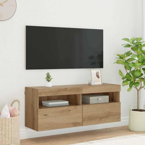 TV стенен шкаф с LED Дъб 100 x 30 x 40 см Инженерно дърво