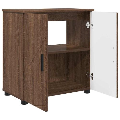 Шкаф за баня Кафяв дъб 61 x 35 x 64 см Инженерно дърво & Метал