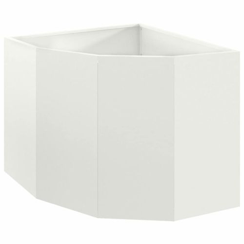 Ъглов сандък за цветя Бяло 60 x 60 x 50 см Стомана